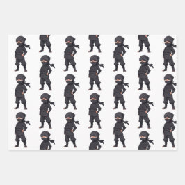 Cartoon Ninja Warrior Boys Verjaardagsfeest Inpakpapier Vel