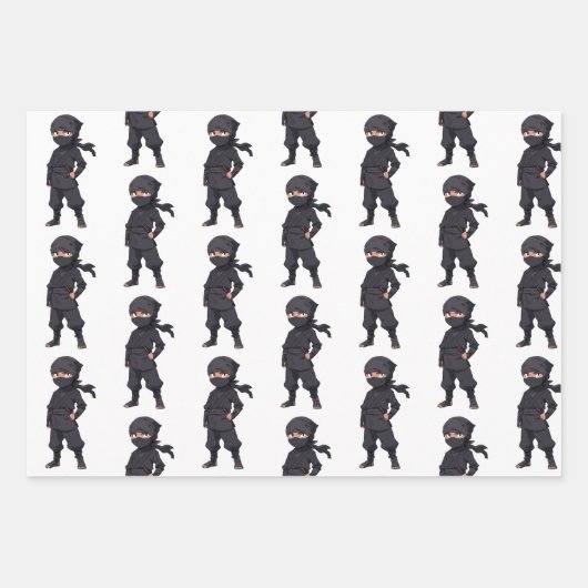 Cartoon Ninja Warrior Boys Verjaardagsfeest Inpakpapier Vel (Voorkant)