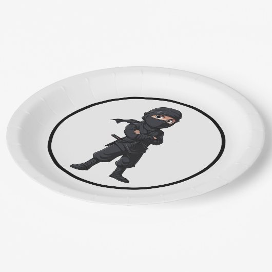 Cartoon Ninja Warrior Boys Verjaardagsfeest Papieren Bordje (Gekanteld)