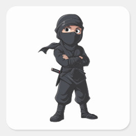 Cartoon Ninja Warrior Boys Verjaardagsfeest Vierkante Sticker