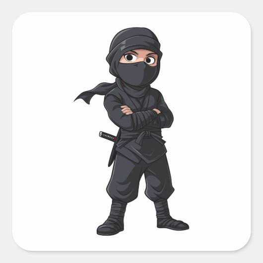 Cartoon Ninja Warrior Boys Verjaardagsfeest Vierkante Sticker (Voorkant)