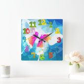 Cartoon Numbers Summer Etheral Butterfly Beauty Vierkante Klok (Huis)