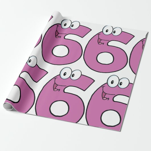 Cartoon nummer 6 leuke Paarse glimlachende zes Cadeaupapier (Uitgerold)