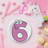 Cartoon nummer 6 leuke Paarse glimlachende zes Papieren Bordje (Feest)