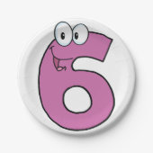 Cartoon nummer 6 leuke Paarse glimlachende zes Papieren Bordje (Voorkant)