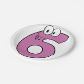 Cartoon nummer 6 leuke Paarse glimlachende zes Papieren Bordje (Gekanteld)