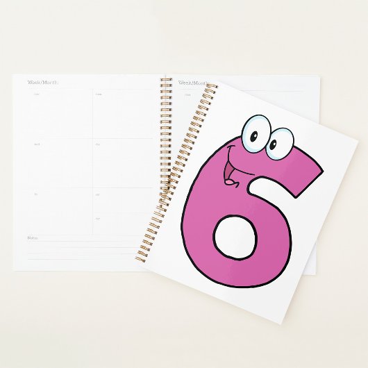 Cartoon nummer 6 leuke Paarse glimlachende zes Planner