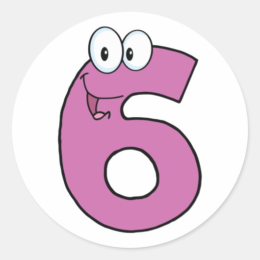 Cartoon nummer 6 leuke Paarse glimlachende zes Ronde Sticker (Voorkant)