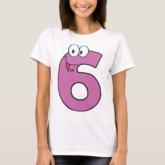 Cartoon nummer 6 leuke Paarse glimlachende zes T-shirt (Voorkant)