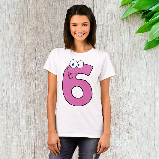 Cartoon nummer 6 leuke Paarse glimlachende zes T-shirt