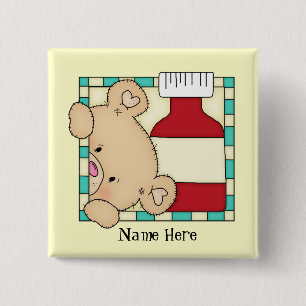 Cartoon Nurse Beer add name knop Vierkante Button 5,1 Cm