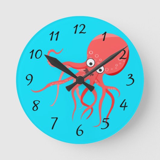 Cartoon Octopus Achtergrond Ronde Klok (Voorkant)