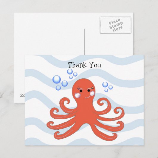 Cartoon Octopus Briefkaart (Voorkant / Achterkant)