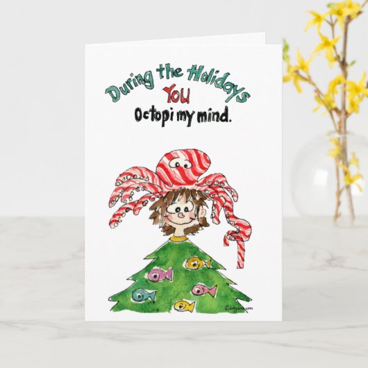 Cartoon Octopus Christmas Kaart (Gele Bloem)