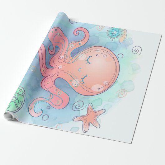 Cartoon Octopus | Cute Octopus Sweet Dream Cadeaupapier (Uitgerold)