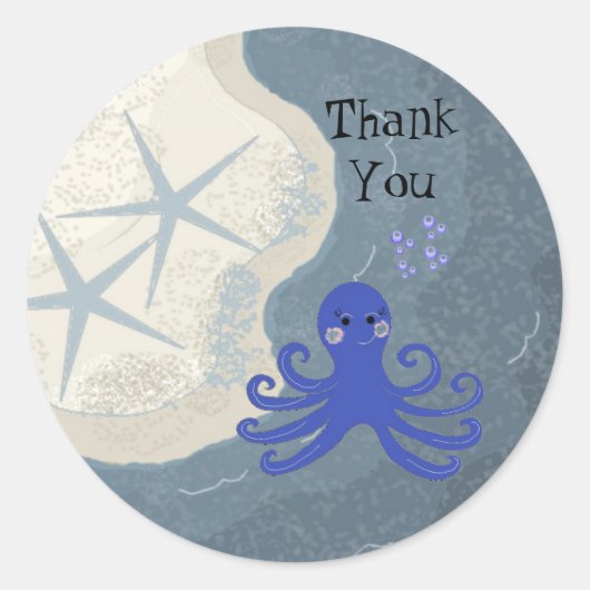 Cartoon Octopus Dank Je Ronde Sticker (Voorkant)