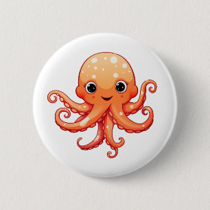 Cartoon octopus illustratie ronde button 5,7 cm