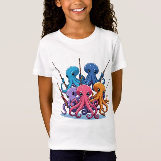  Cartoon Octopus Kids T-Shirt (Voorkant)