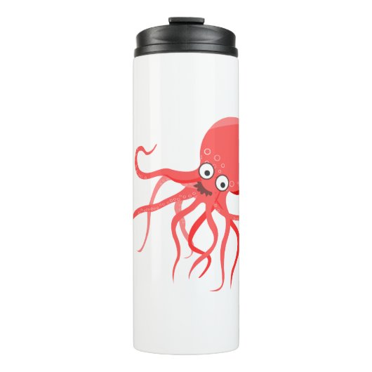 Cartoon octopus oranje rode zee thermosbeker (Voorkant)