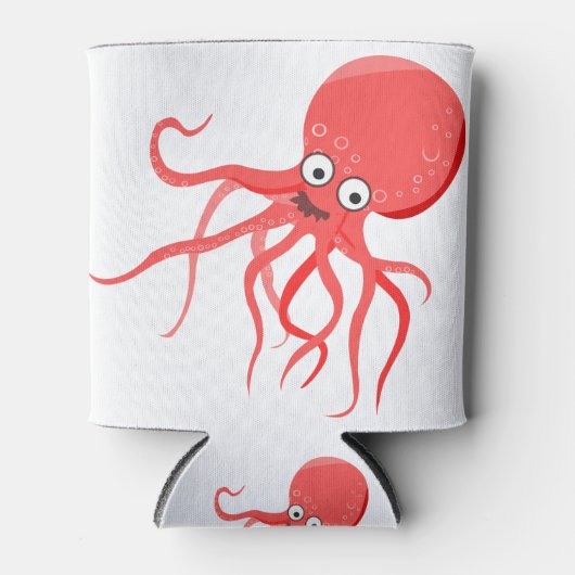 Cartoon octopus oranje rood zee blikjeskoeler (Voorkant)