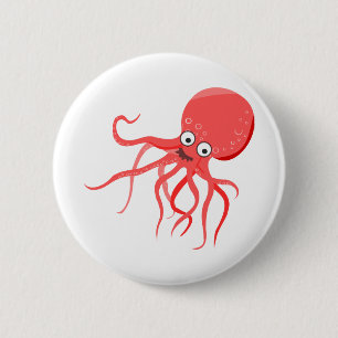 Cartoon octopus oranje rood zee ronde button 5,7 cm