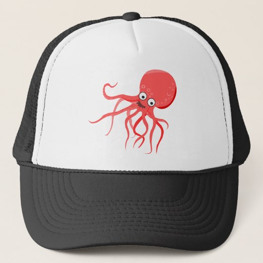 Cartoon octopus oranje rood zee trucker pet (Voorkant)