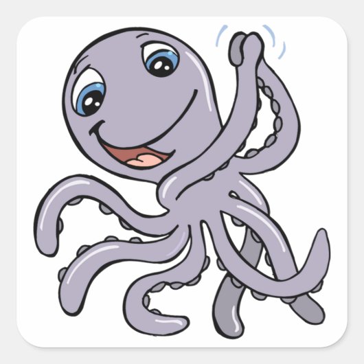 Cartoon Octopus Vierkante Sticker (Voorkant)