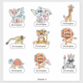 Cartoon Oerwoud Dieren en Jouw naam Sticker (Vel)