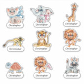 Cartoon Oerwoud Dieren en Jouw naam Sticker (Voorkant)