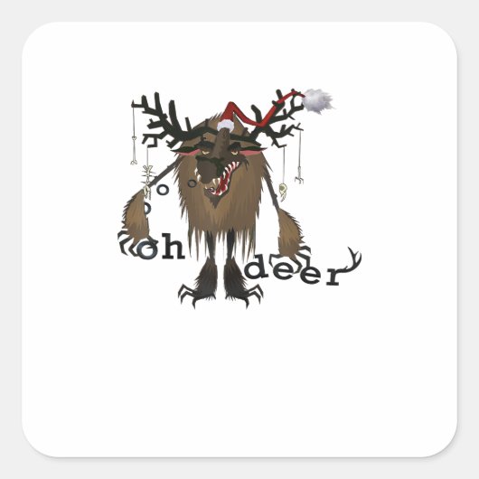 Cartoon Oh Deer Funny Reindeer Holiday Gamer Gift  Vierkante Sticker (Voorkant)