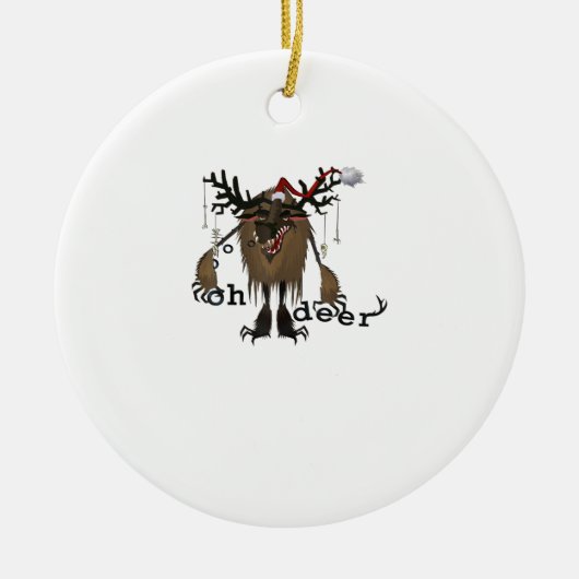 Cartoon Oh Deer Funny Reindeer Holiday GamOrnament Keramisch Ornament (Voorkant)