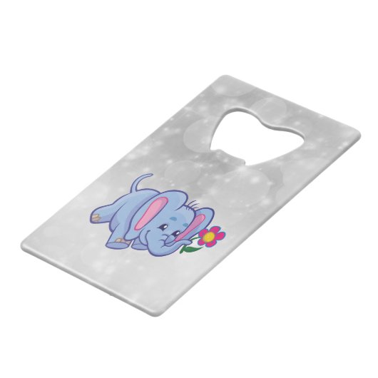 Cartoon olifant creditkaart flessenopener (Voorkant Gekanteld)