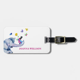 Cartoon olifant en vlinders bagagelabel