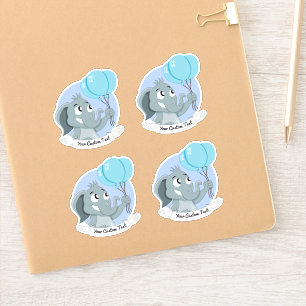 Cartoon olifant met blauwe ballonnen en tekst stic sticker