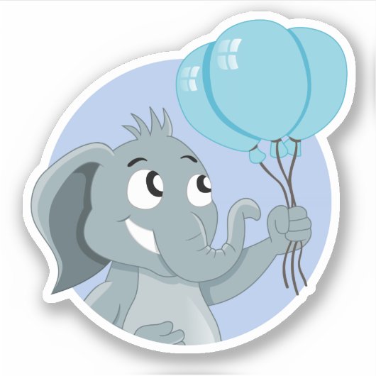 Cartoon olifant met blauwe ballonnen sticker (Voorkant)