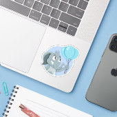 Cartoon olifant met blauwe ballonnen sticker (Laptop met iPhone)