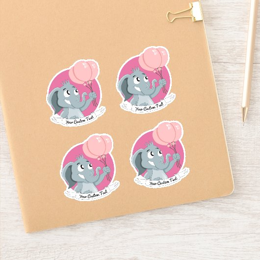 Cartoon olifant met roze ballonnen en tekst sticker (Notitieboek)
