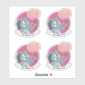 Cartoon olifant met roze ballonnen en tekst sticker (Vel)