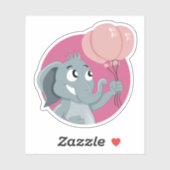 Cartoon olifant met roze ballonnen sticker (Vel)