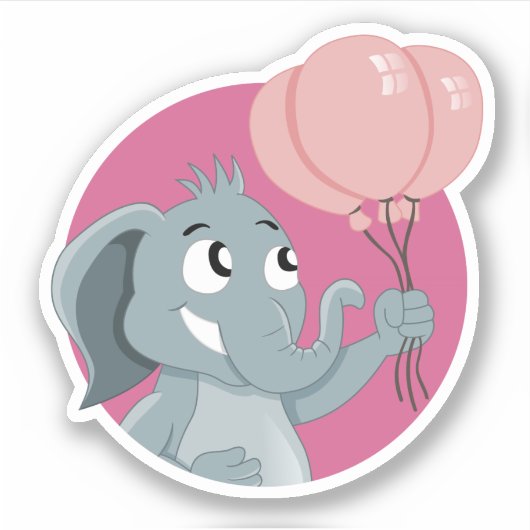 Cartoon olifant met roze ballonnen sticker (Voorkant)
