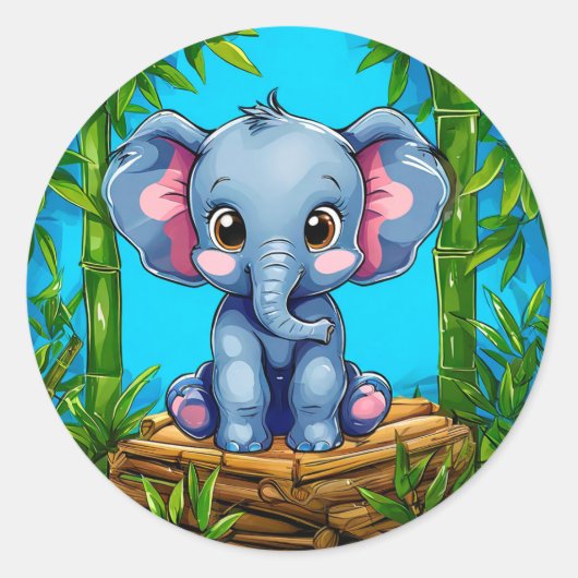 Cartoon Olifant Ronde Sticker (Voorkant)