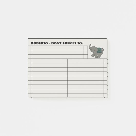 Cartoon olifant te doen lijst - gepersonaliseerd post-it® notes (Voorkant)