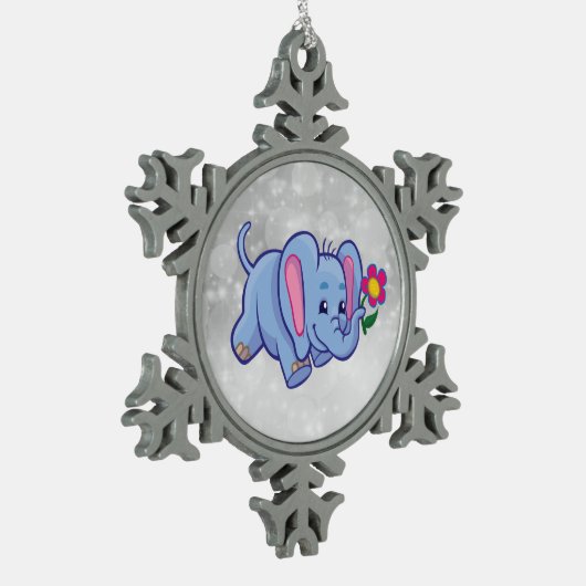 Cartoon olifant tin sneeuwvlok ornament (Links)