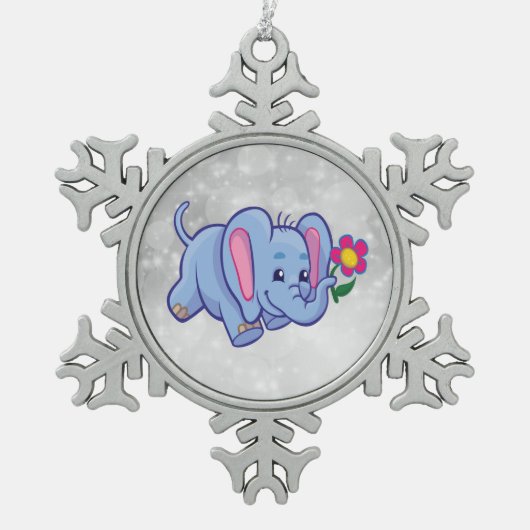 Cartoon olifant tin sneeuwvlok ornament (Voorkant)