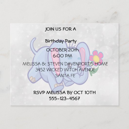 Cartoon olifant uitnodiging briefkaart (Voorkant)