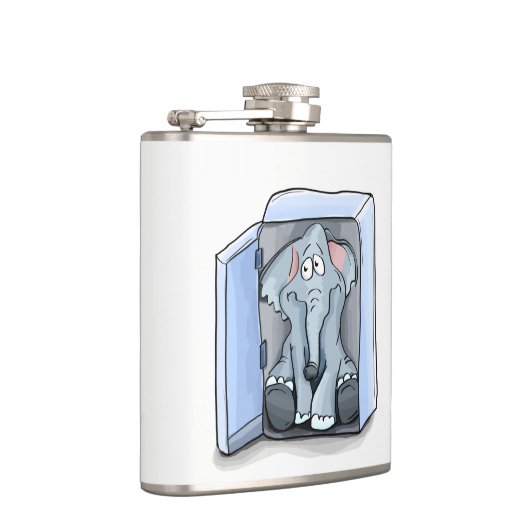Cartoon olifant zit in een koelkast heupfles (Rechts)