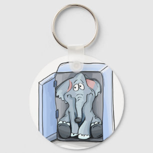 Cartoon olifant zit in een koelkast sleutelhanger