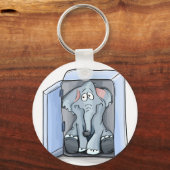 Cartoon olifant zit in een koelkast sleutelhanger (Voorkant)