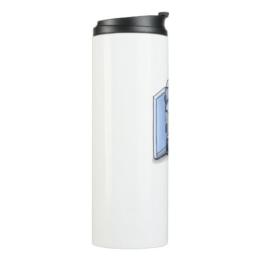 Cartoon olifant zit in een koelkast thermosbeker (Gedraaid links)