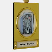 Cartoon olifant zit in een koelkast verguld banner ornament (Rechts)